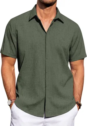 J.VER Men's Linen Shirts Casual Short Sleeve Button Down Shirt Beach Summer Vacation Holiday Wedding Cotton Tops