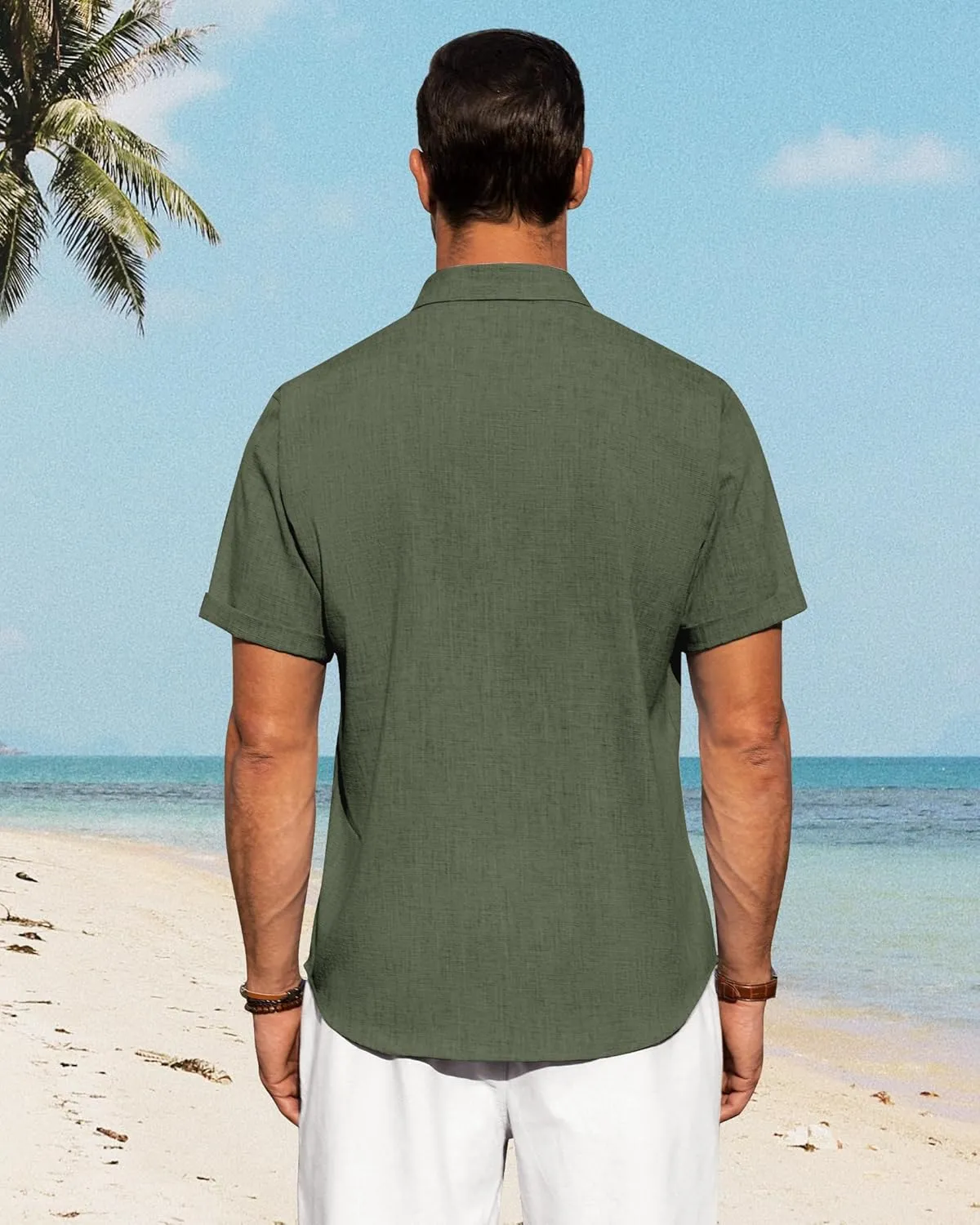 J.VER Men's Linen Shirts Casual Short Sleeve Button Down Shirt Beach Summer Vacation Holiday Wedding Cotton Tops