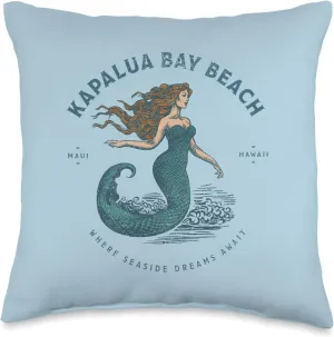 Kapalua Bay Beach Maui Hawaii Retro Vintage Mermaid Throw Pillow