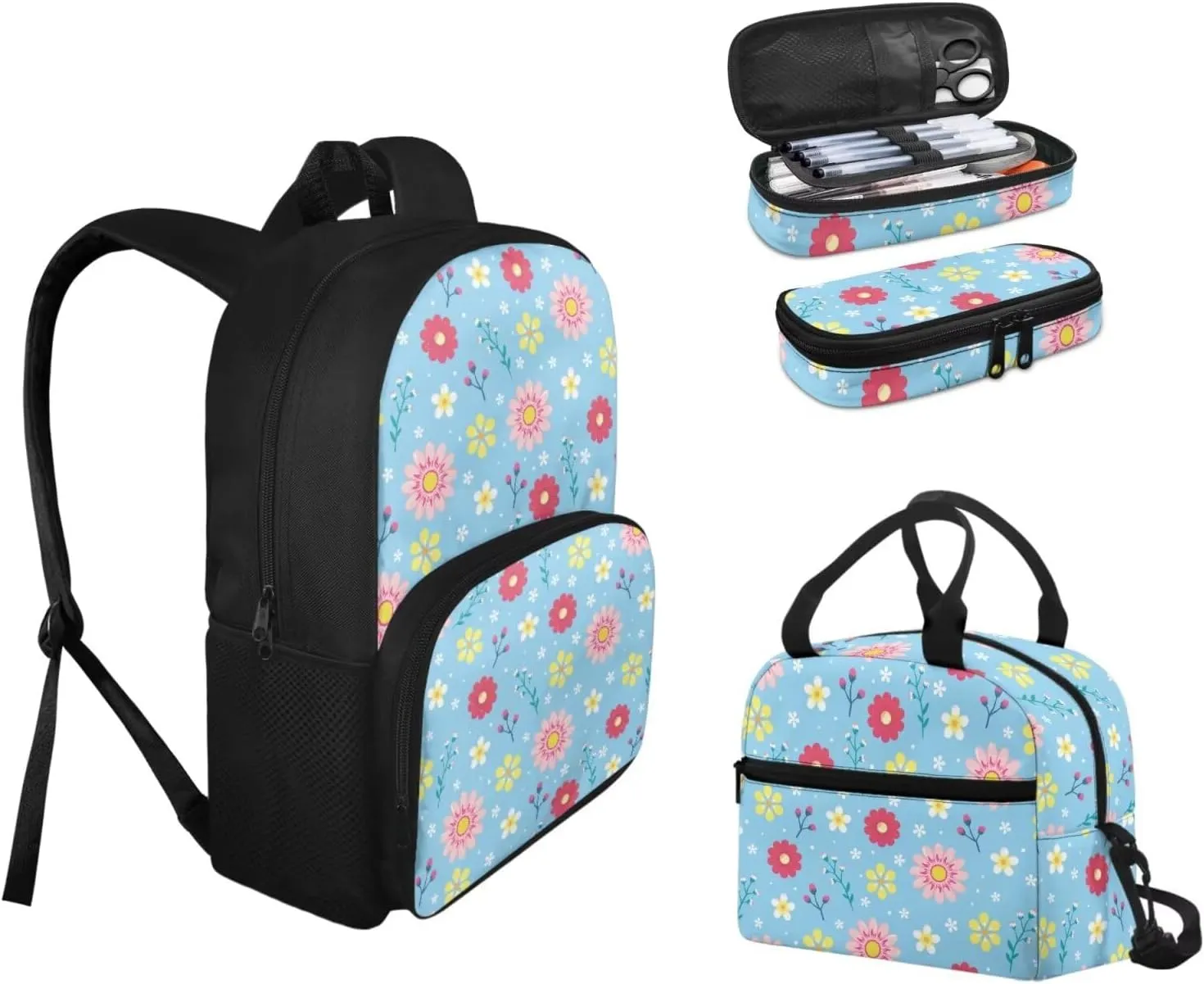 Kids Backpack Boys Cool 3 Piece Cute Florals Bookbag Toddler School Bag Cool Animal Cartoon Travel Sports Bag for Boy Kindergarten Nursery School Pre-K Elementary School Age 3-15Y