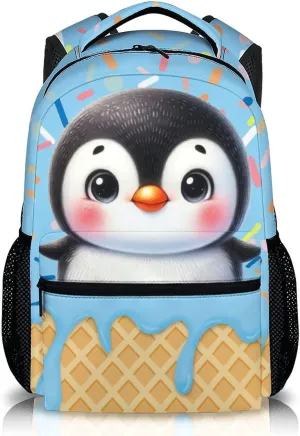 Kids Backpack, Cute Penguin Bookbag, 17 Inch Student Backpacks for Preschool Elementary Kindergarten Travel Camping, Gift for Kids Back to School