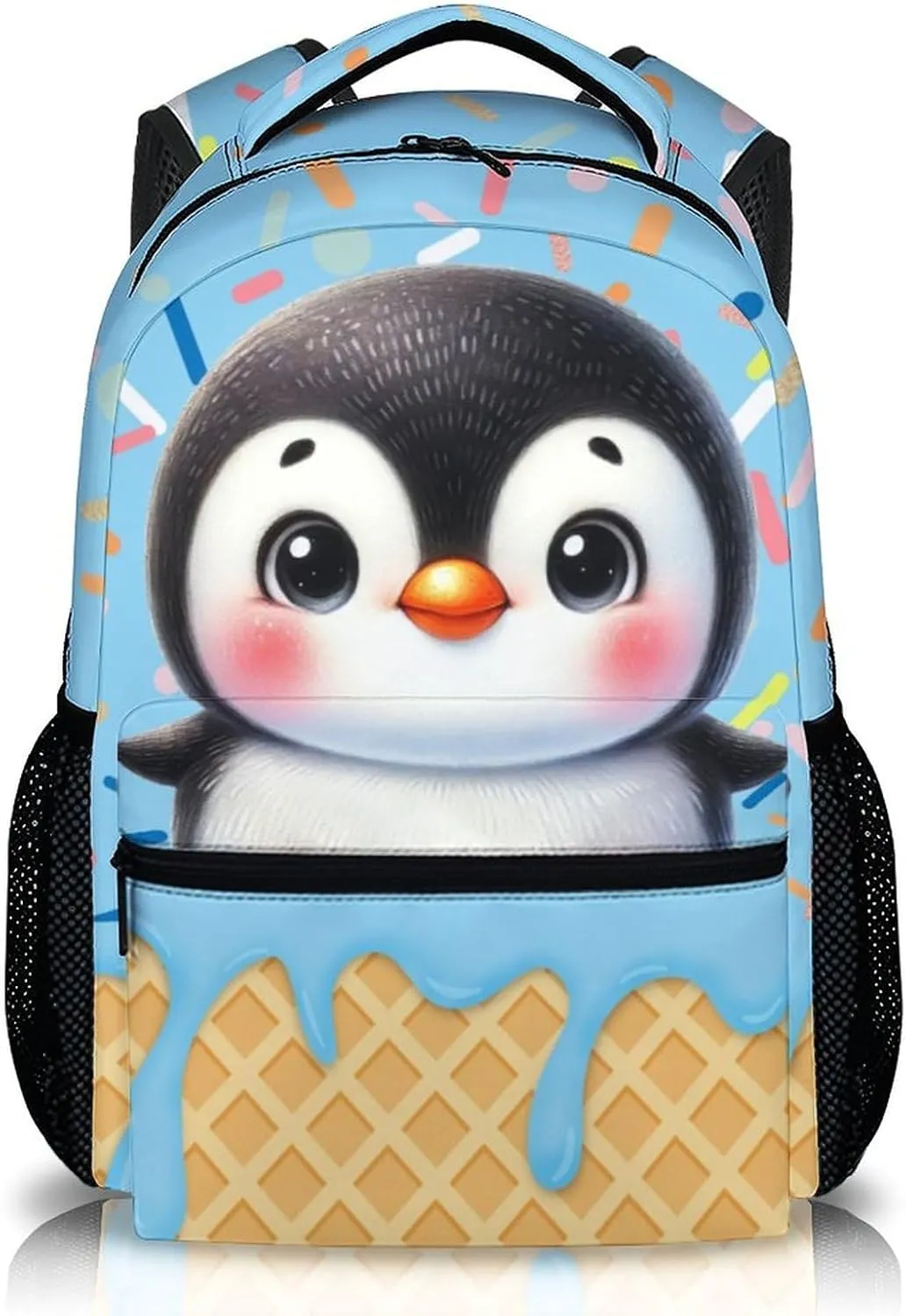 Kids Backpack, Cute Penguin Bookbag, 17 Inch Student Backpacks for Preschool Elementary Kindergarten Travel Camping, Gift for Kids Back to School