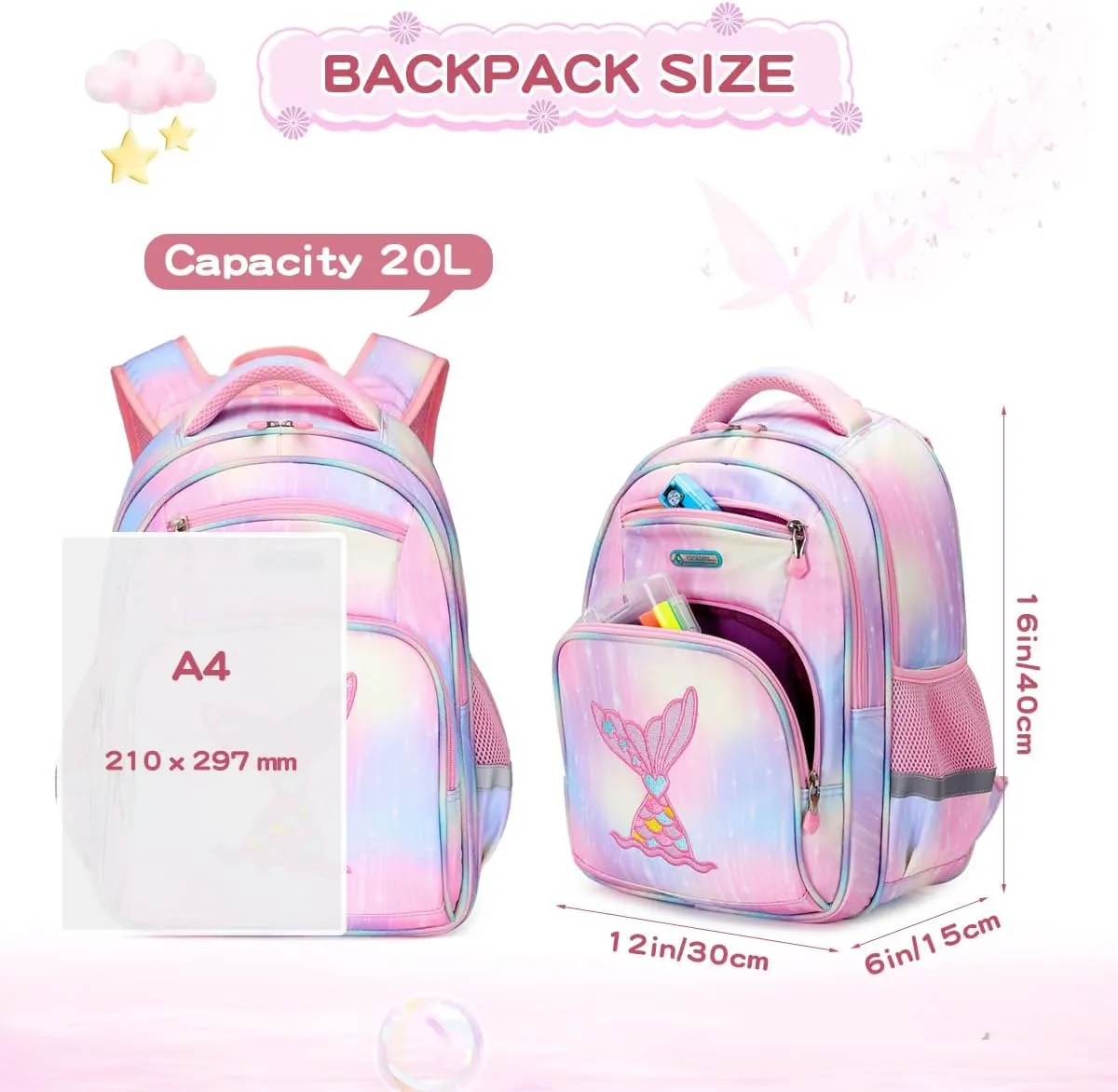 Kids Backpack for Girls Preschool Elementary Kindergarten School Bag 15.6″ Multifunctional Cute Large Capacity