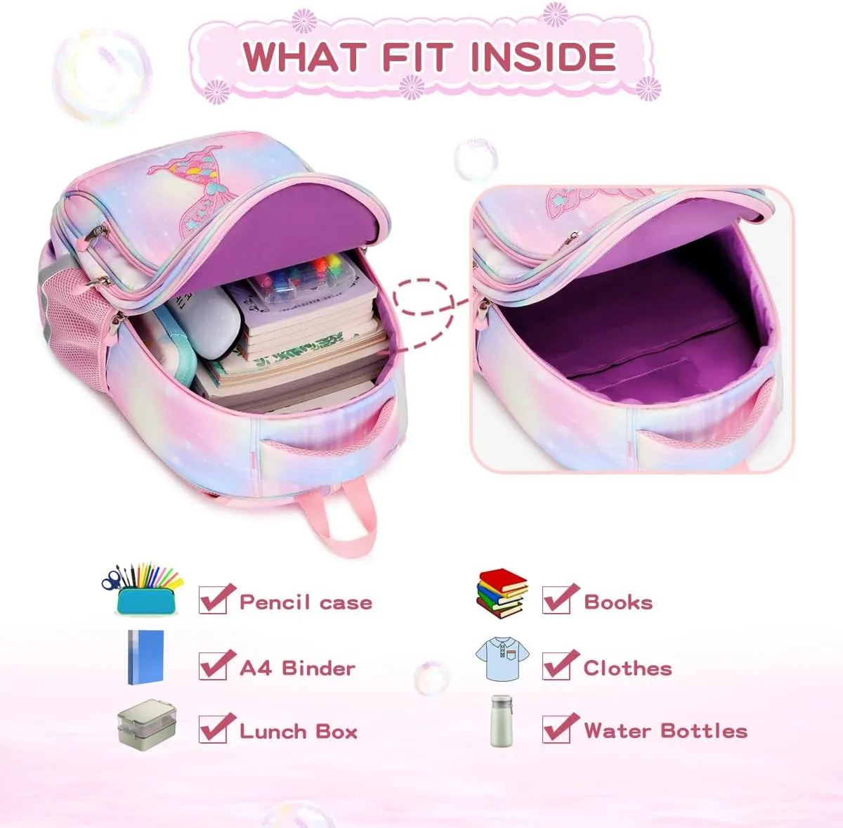 Kids Backpack for Girls Preschool Elementary Kindergarten School Bag 15.6″ Multifunctional Cute Large Capacity