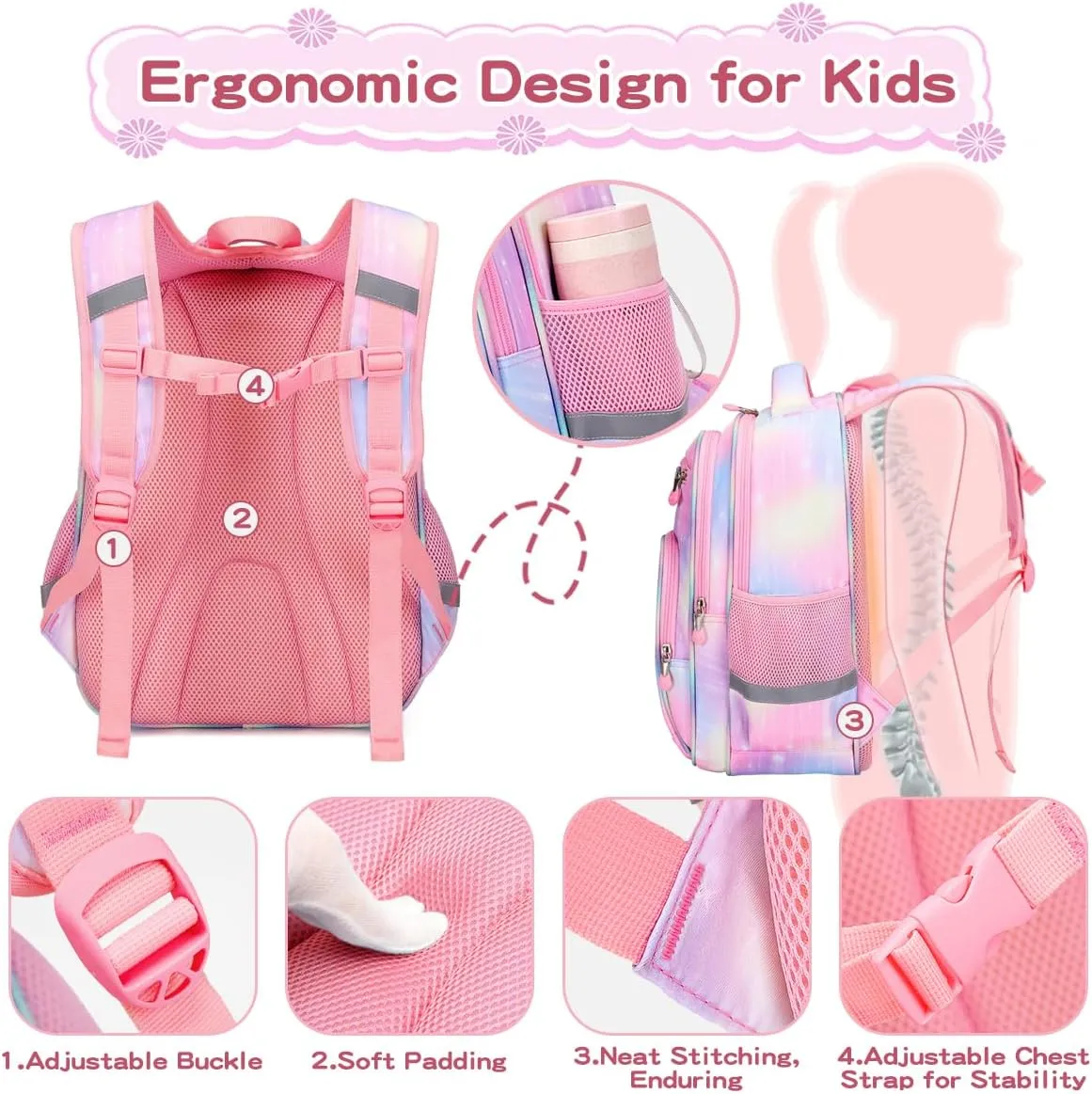 Kids Backpack for Girls Preschool Elementary Kindergarten School Bag 15.6″ Multifunctional Cute Large Capacity