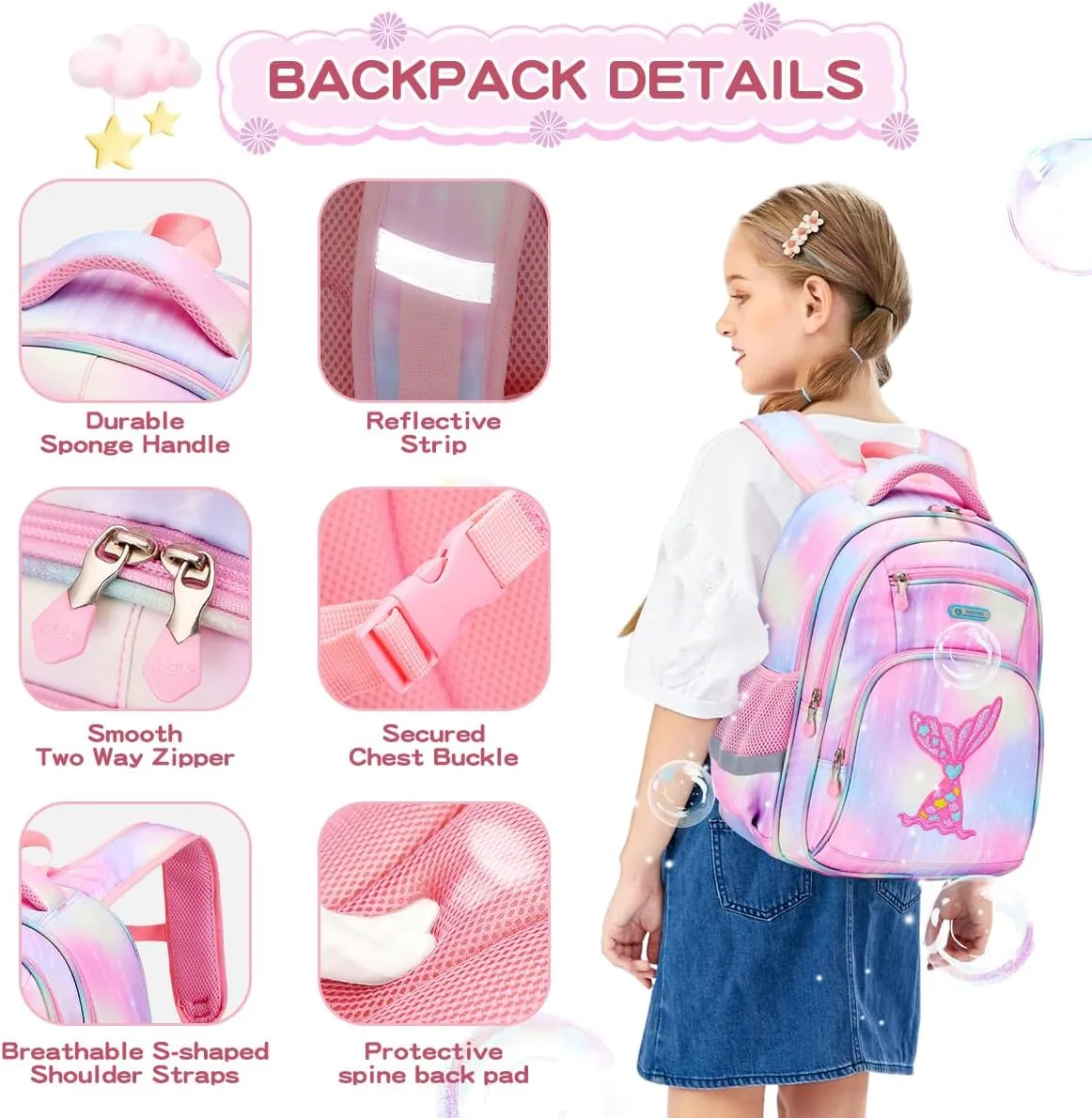 Kids Backpack for Girls Preschool Elementary Kindergarten School Bag 15.6″ Multifunctional Cute Large Capacity