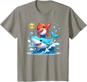Kids Dabbing Crab Surfing Shark Riding Ocean Wave Sun Cute Beach T-Shirt