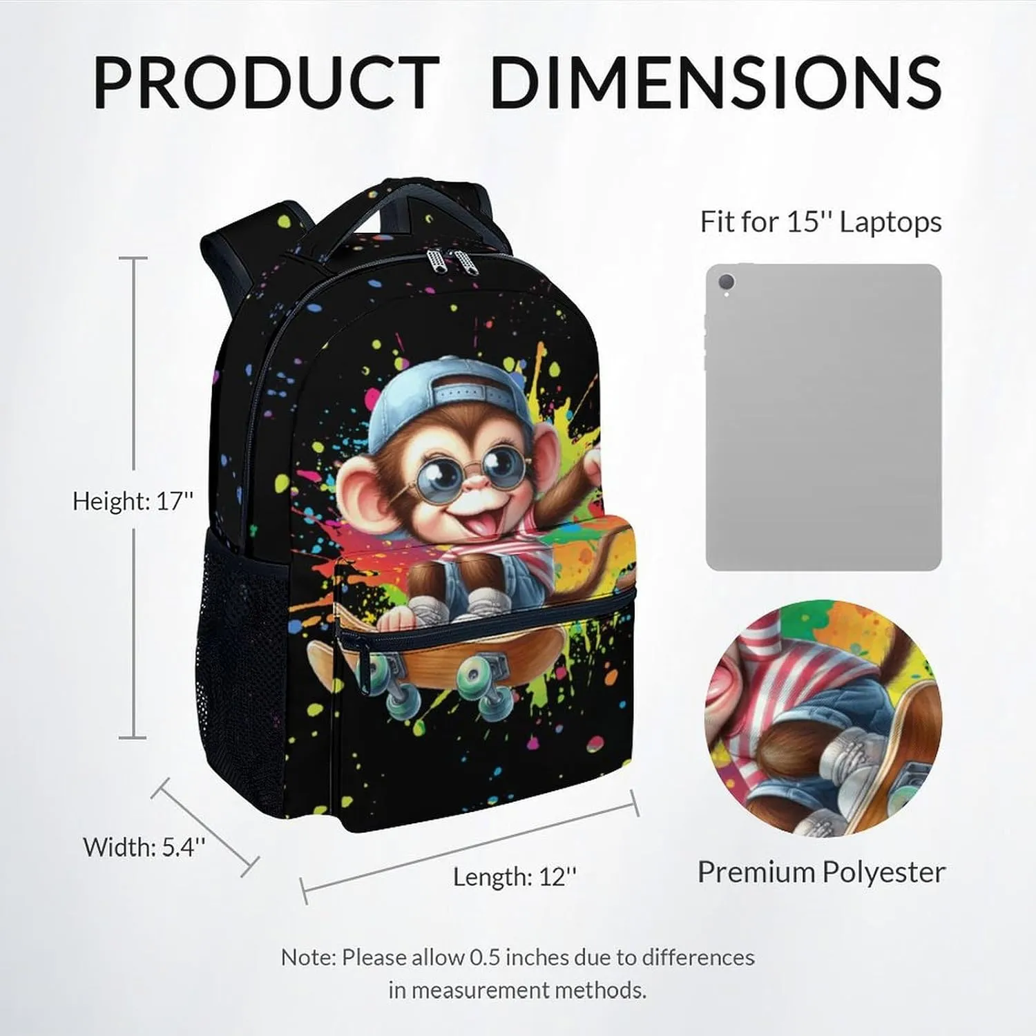 Kids School Backpack - 17 Inch Cool Backpacks for Boys & Girls - Lightweight Black Cartoon Bookbag for School & Travel