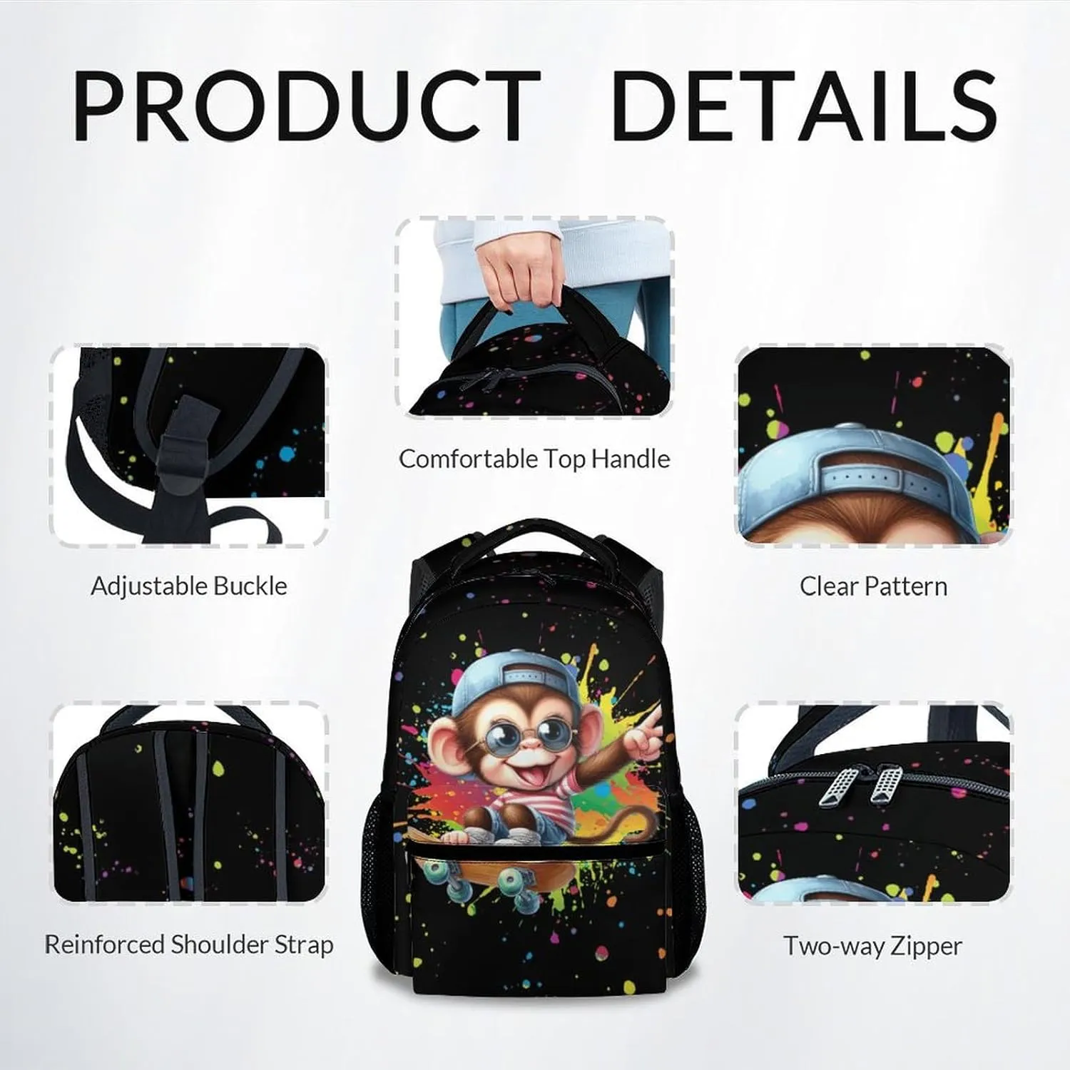 Kids School Backpack - 17 Inch Cool Backpacks for Boys & Girls - Lightweight Black Cartoon Bookbag for School & Travel