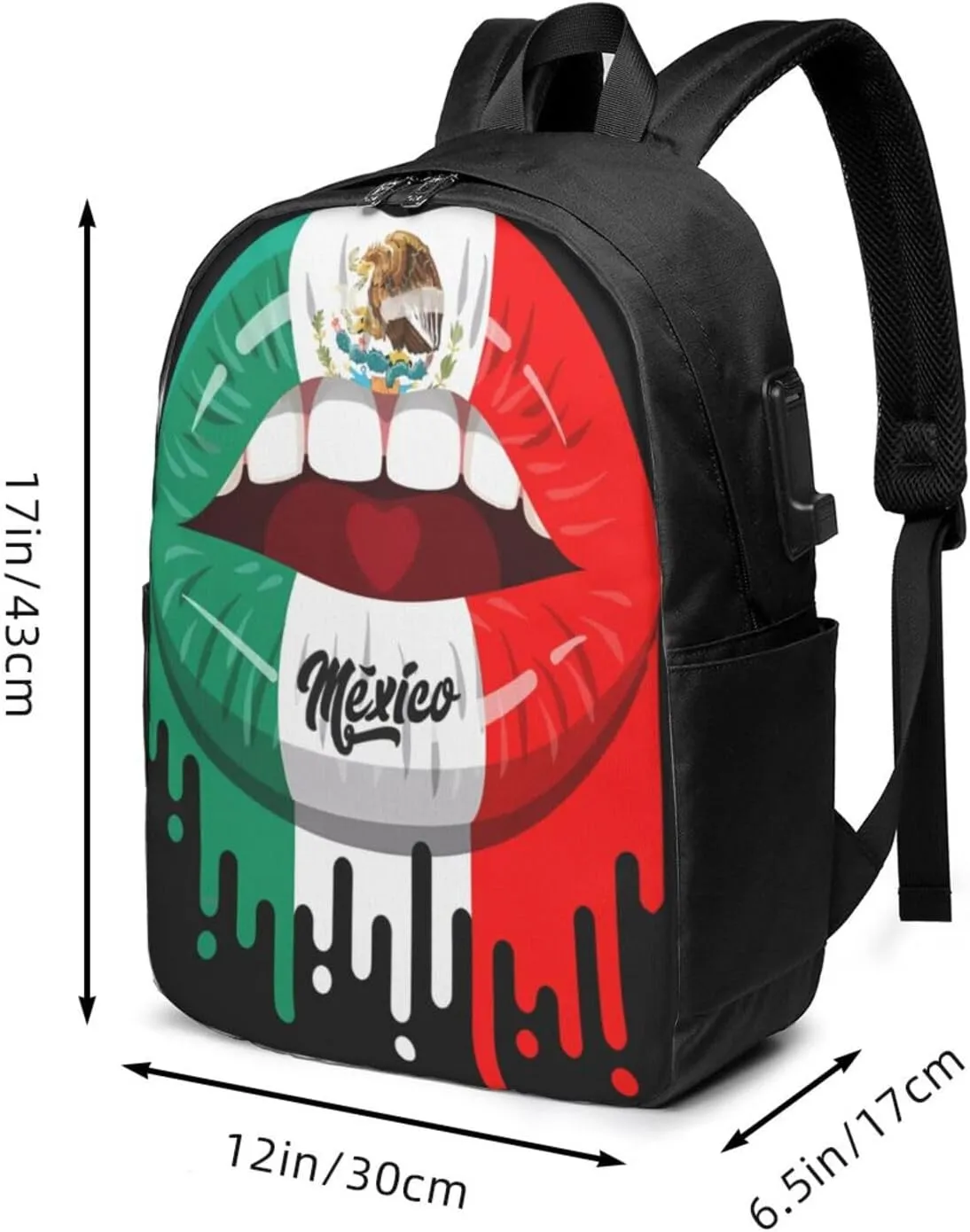 Kiss Mexico Flag Lips Laptop Backpacks Travel Backpack Casual Business Daypack Sport Rucksack Computer Bag Fits up to 17 Inch Notebook with USB Port