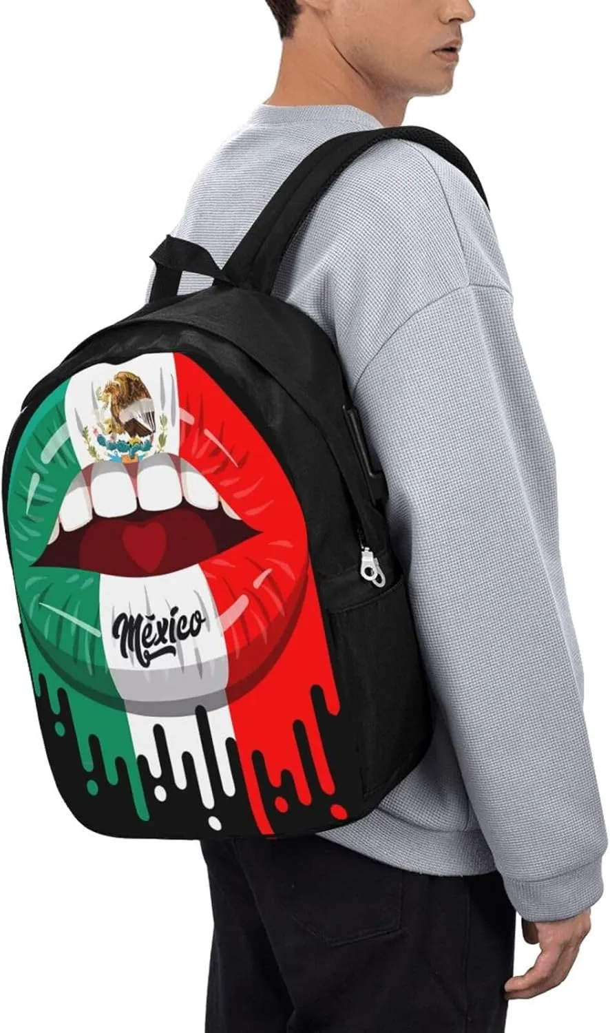 Kiss Mexico Flag Lips Laptop Backpacks Travel Backpack Casual Business Daypack Sport Rucksack Computer Bag Fits up to 17 Inch Notebook with USB Port