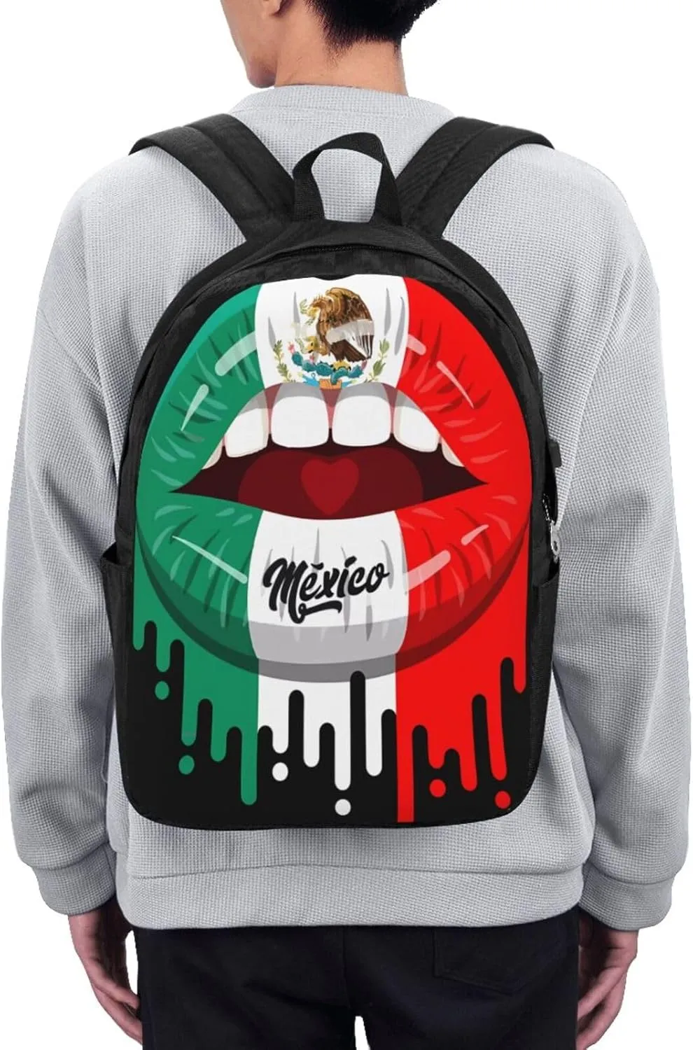 Kiss Mexico Flag Lips Laptop Backpacks Travel Backpack Casual Business Daypack Sport Rucksack Computer Bag Fits up to 17 Inch Notebook with USB Port
