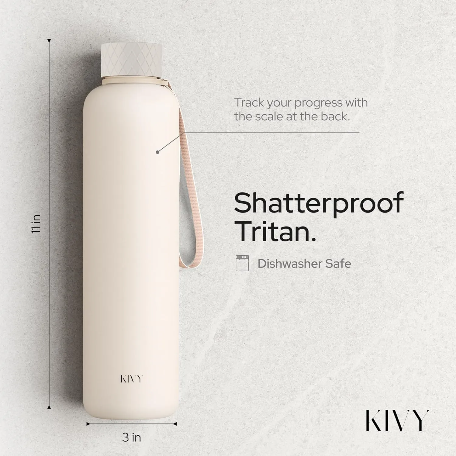 KIVY Slim Water Bottle 32oz [Lightweight & Shatterproof] Fits Backpack & Cupholder for Travel, Sports, School - Beige water bottle no straw - Cute aesthetic water bottles screw top - Dishwasher Safe