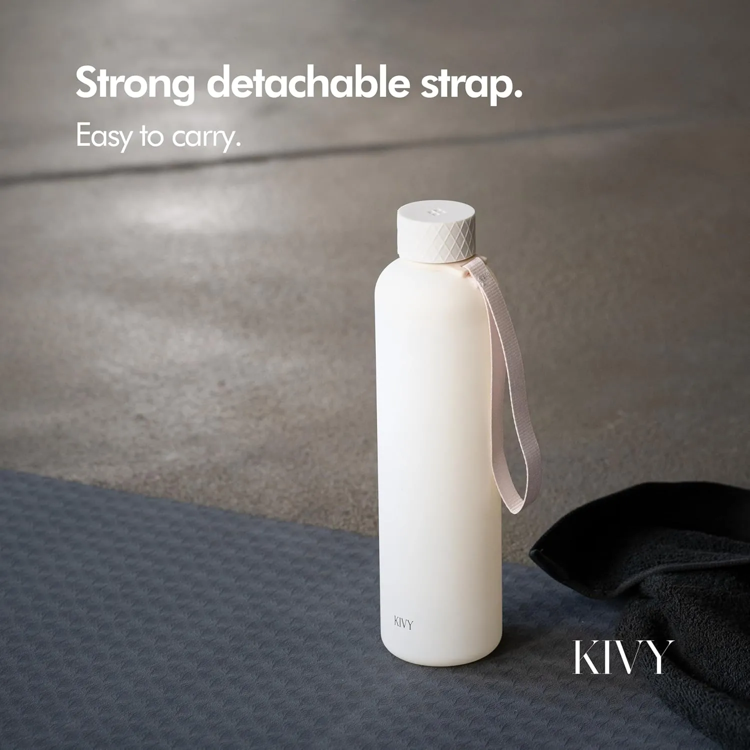 KIVY Slim Water Bottle 32oz [Lightweight & Shatterproof] Fits Backpack & Cupholder for Travel, Sports, School - Beige water bottle no straw - Cute aesthetic water bottles screw top - Dishwasher Safe