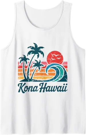 Kona Hawaii Retro Sunset Beach Surf Wave Tropical Vibes Tank Top