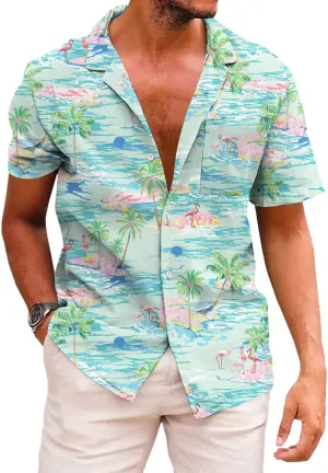 KYKU Funky Hawaiian Shirt for Men Palm Beach Shirts Tropical Vacation Clothes