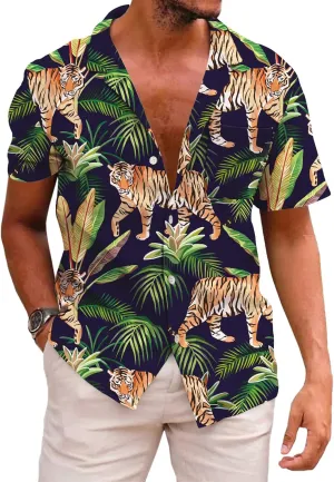 KYKU Men's Casual Button-Down Shirts Hawaiian Shirt Short Sleeve Beach Clothes with Pockets