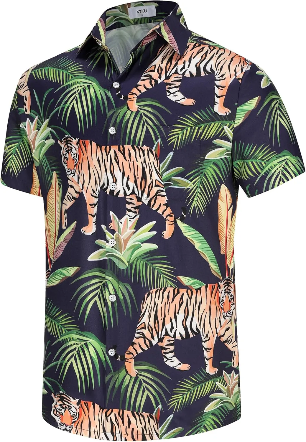 KYKU Men's Casual Button-Down Shirts Hawaiian Shirt Short Sleeve Beach Clothes with Pockets