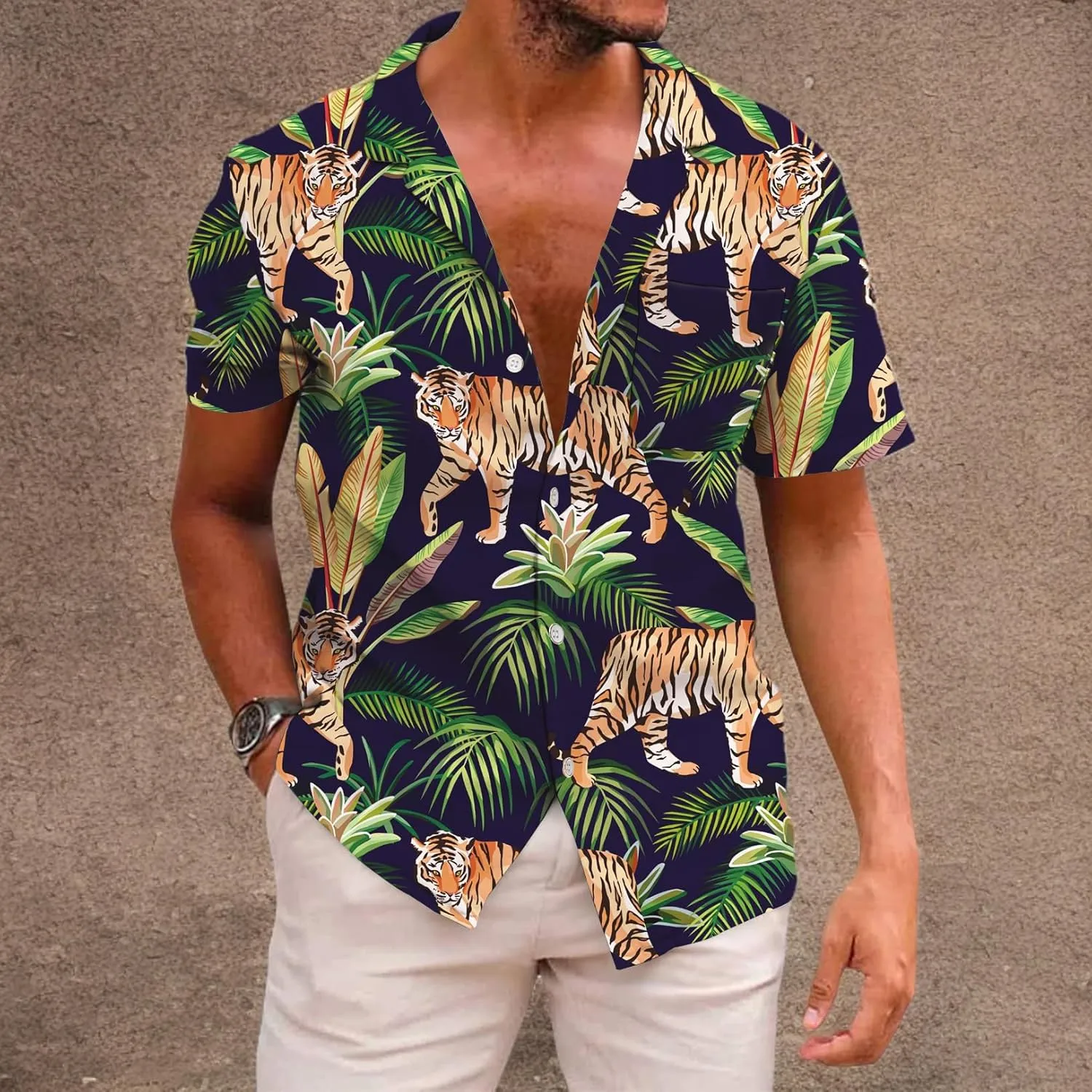 KYKU Men's Casual Button-Down Shirts Hawaiian Shirt Short Sleeve Beach Clothes with Pockets