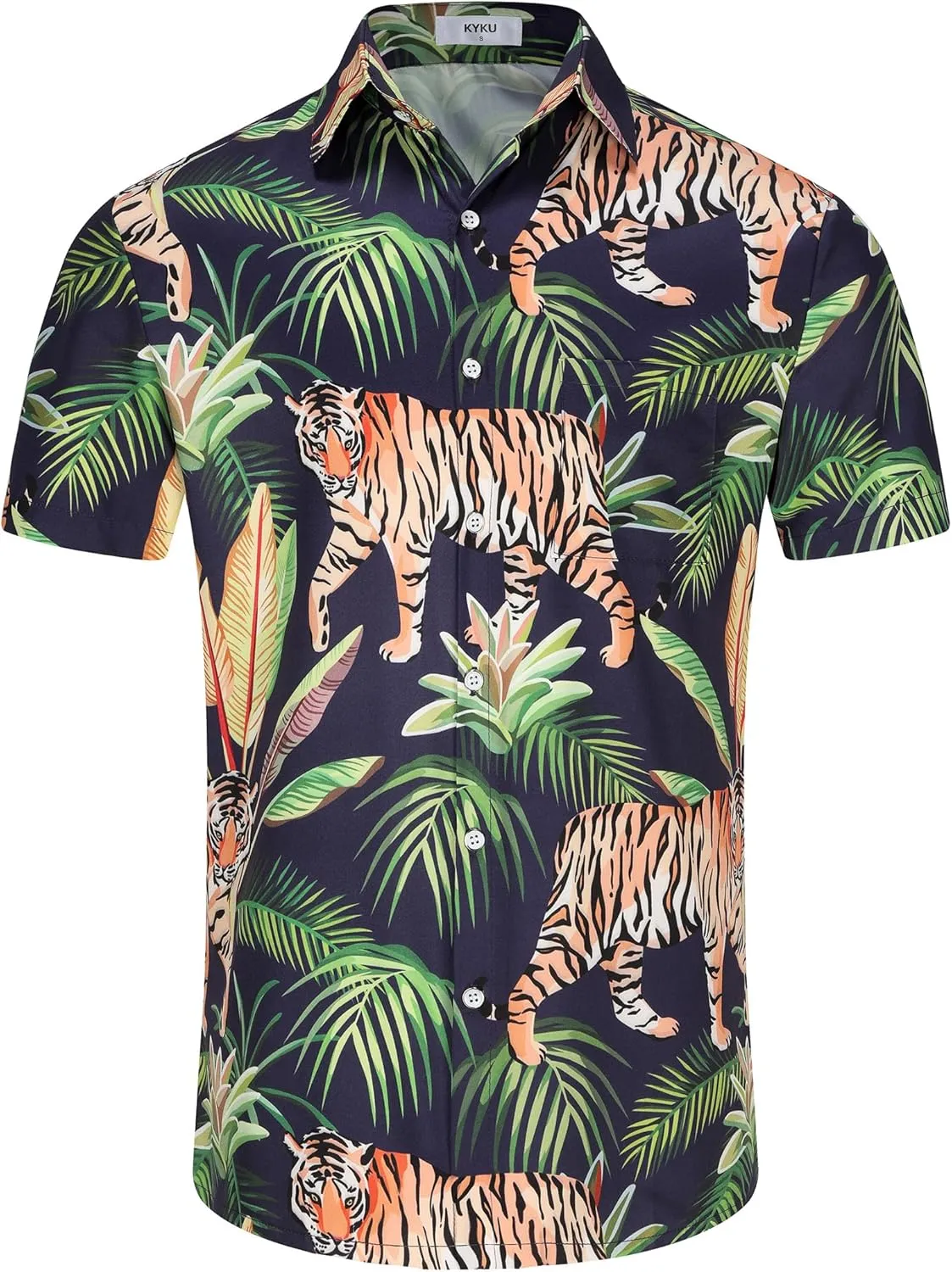 KYKU Men's Casual Button-Down Shirts Hawaiian Shirt Short Sleeve Beach Clothes with Pockets