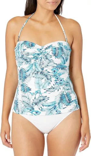 La Blanca Women's Bandeau Tankini Swimsuit Top, Aquamarine/Tranquility Palm, 6