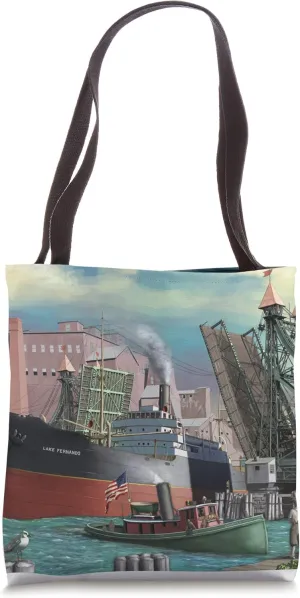Lake Freighter Buffalo Jackknife Bridge Art Tote Bag