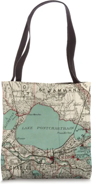 Lake Pontchartrain Old Map Tote Bag