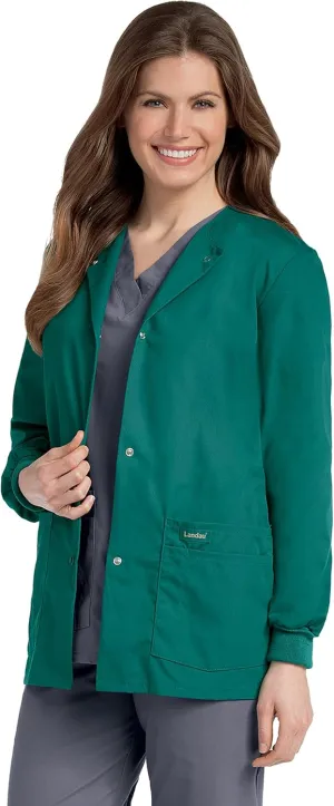 Landau Essentials Relaxed Fit 4-Pocket Snap-Front Scrub Jacket for Women 7525