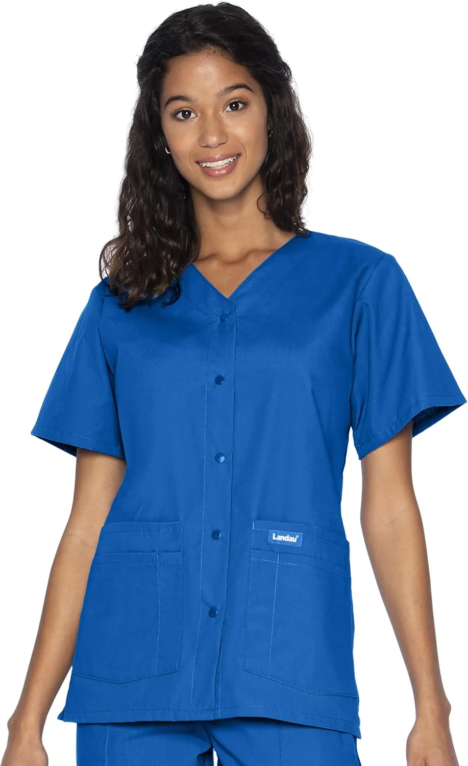 Landau Essentials Relaxed Fit 4-Pocket V-Neck Scrub Top for Women 8232