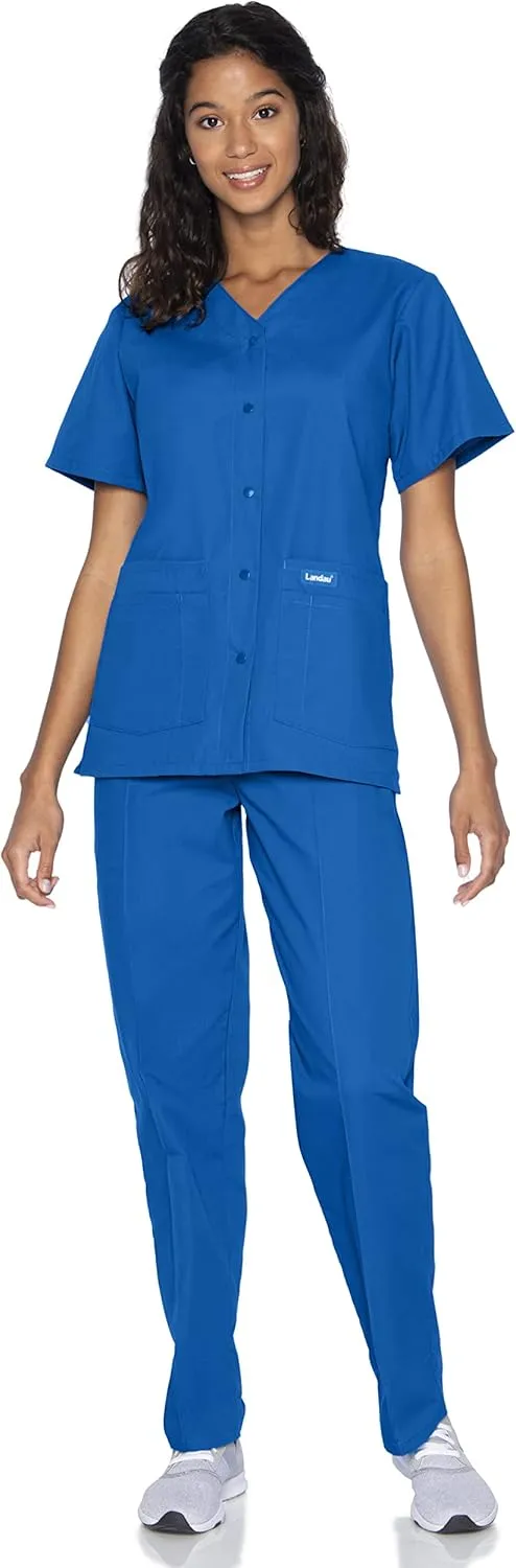 Landau Essentials Relaxed Fit 4-Pocket V-Neck Scrub Top for Women 8232