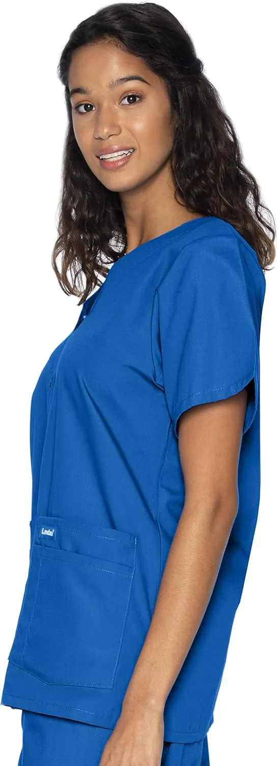 Landau Essentials Relaxed Fit 4-Pocket V-Neck Scrub Top for Women 8232