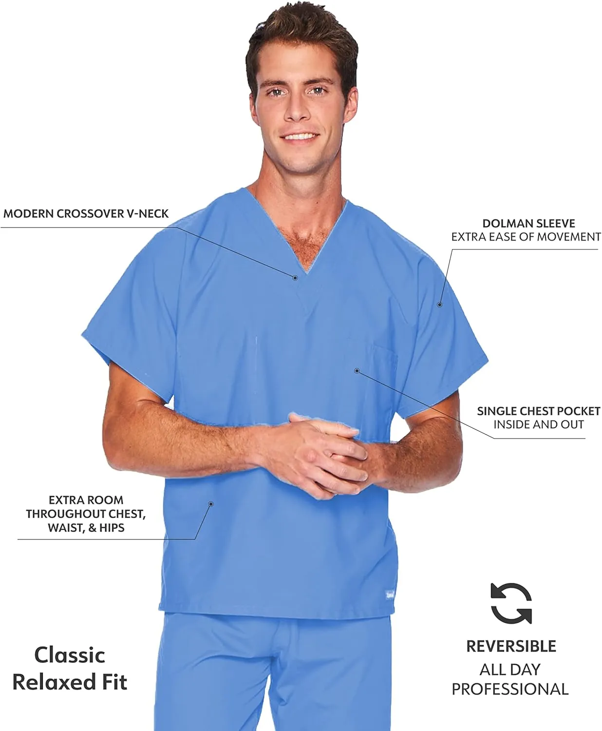Landau Essentials Unisex Relaxed Fit 1-Pocket V-Neck Scrub Top 7502