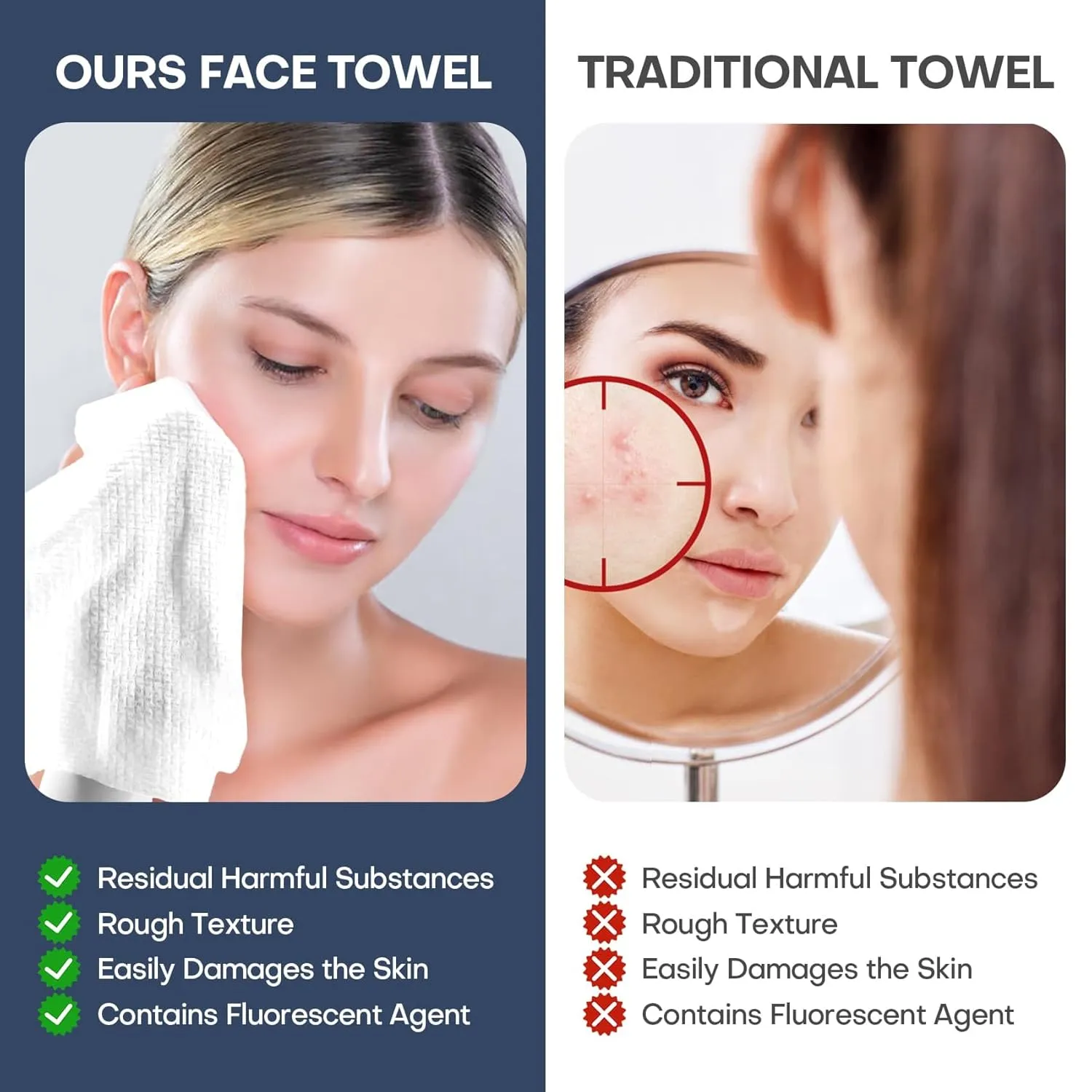 Large Compressed Towels, Soft Disposable Face Towel, Thicken Facial Cloths Mini Portable Cotton Tissue for Sensitive Skin,Travel Skin Care,Beauty Salon,Home,Outdoor Activities(50 Count Blue)