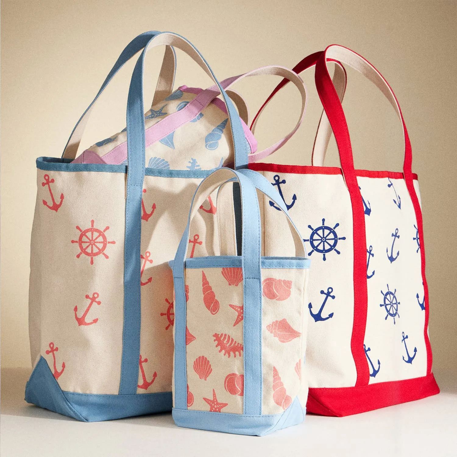 Large Size Nautical Theme Print Everywhere-Carry Canvas Tote - Beach Bag