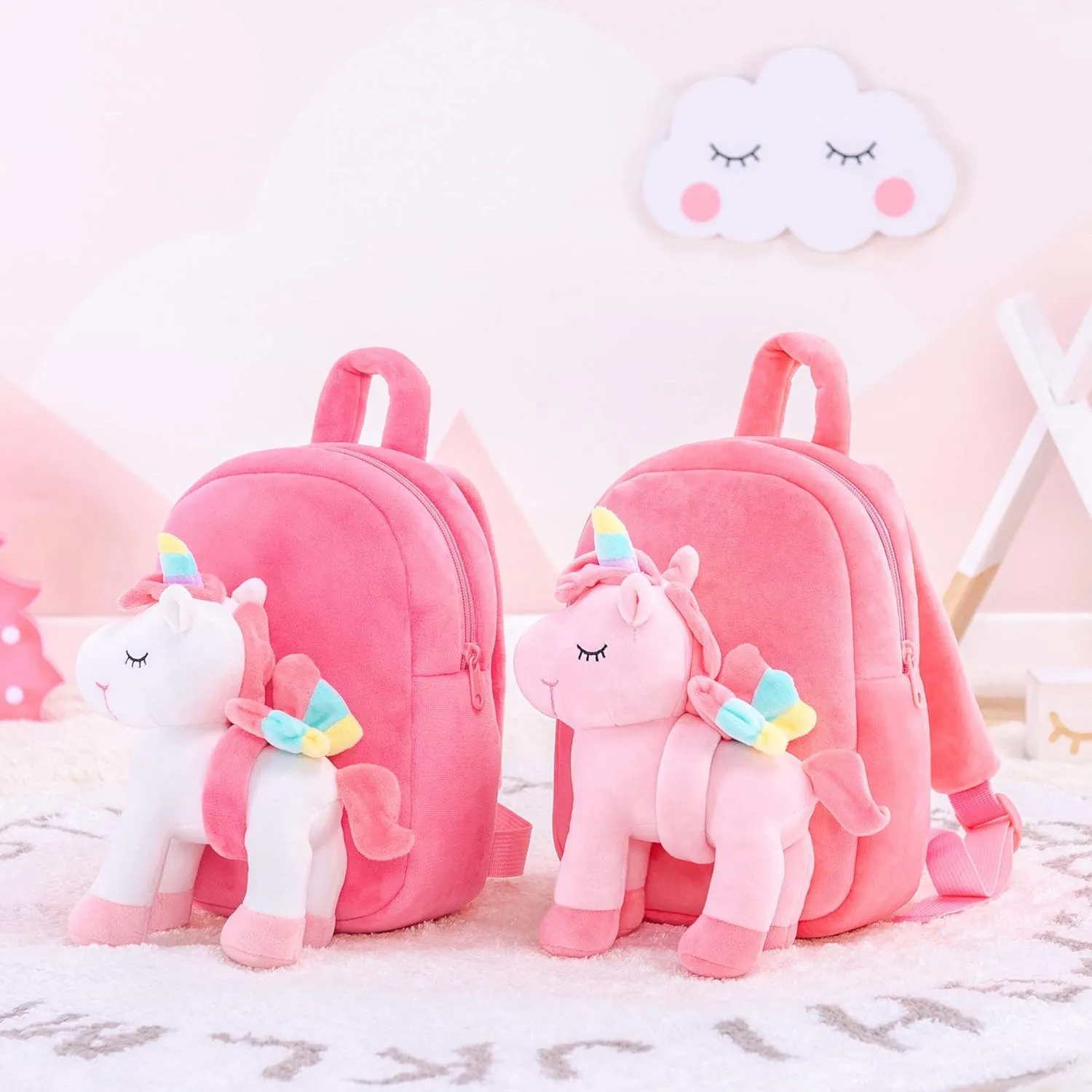 Lazada Unicorn Toddler Backpack Stuffed Unicorn Toys Kids Backpacks with Toy White 9.5"