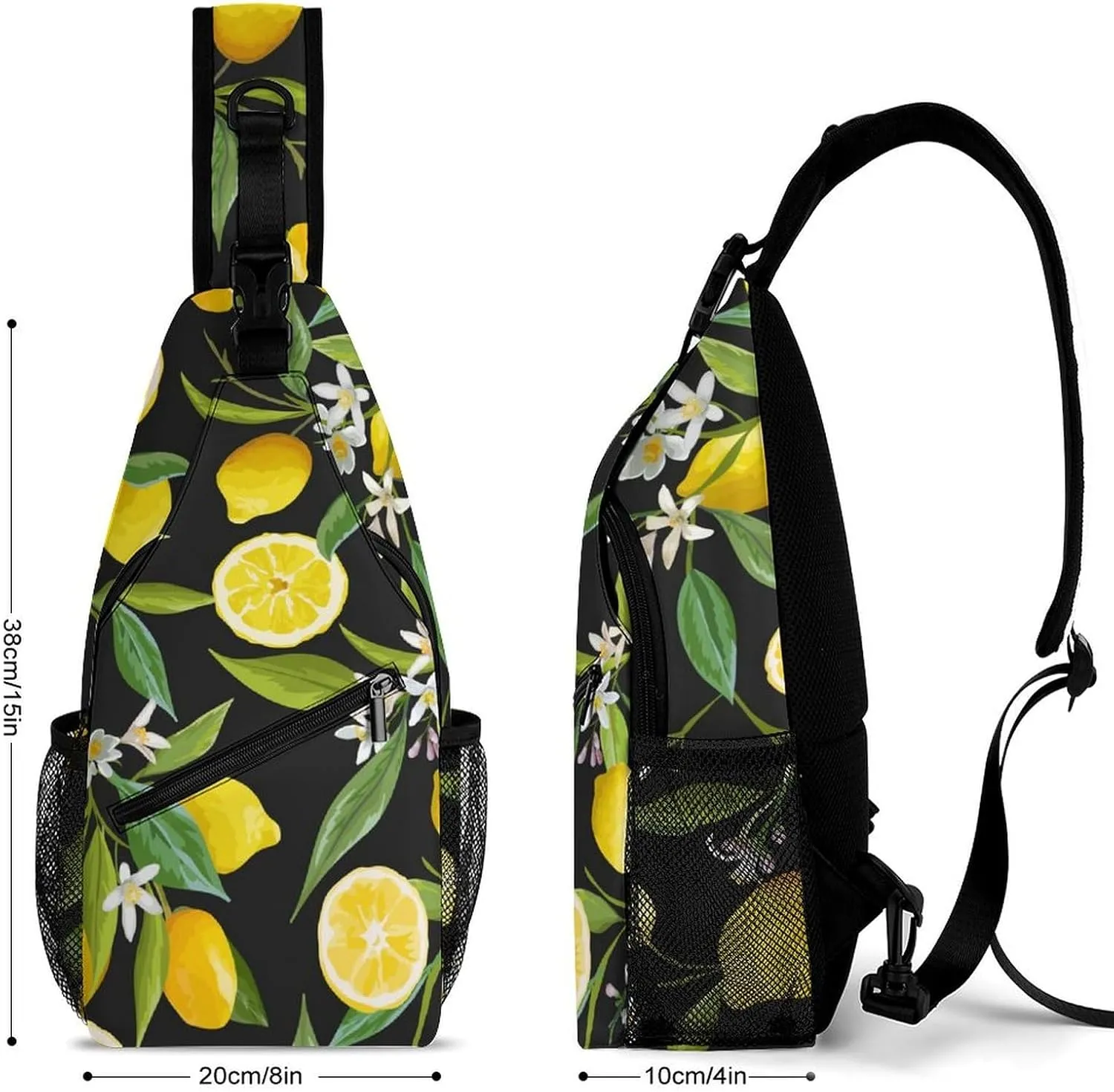 Leaves Lemons Flowers Sling Bag Mens Woman Crossbody Backpack Chest Daypack Casual Backpack Shoulder Bag Cycling Daypack Leisure Backpacks