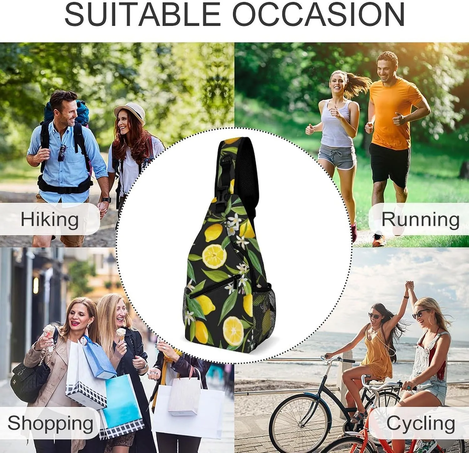 Leaves Lemons Flowers Sling Bag Mens Woman Crossbody Backpack Chest Daypack Casual Backpack Shoulder Bag Cycling Daypack Leisure Backpacks