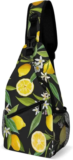 Leaves Lemons Flowers Sling Bag Mens Woman Crossbody Backpack Chest Daypack Casual Backpack Shoulder Bag Cycling Daypack Leisure Backpacks