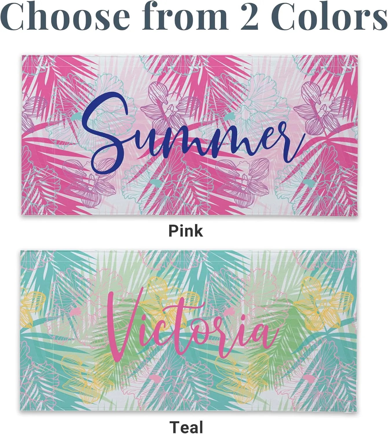 Let's Make Memories Personalized Beach Towel - Custom Pool Towel for Her - Cotton/Poly Blend - Oversized - Teal Tropical Palms