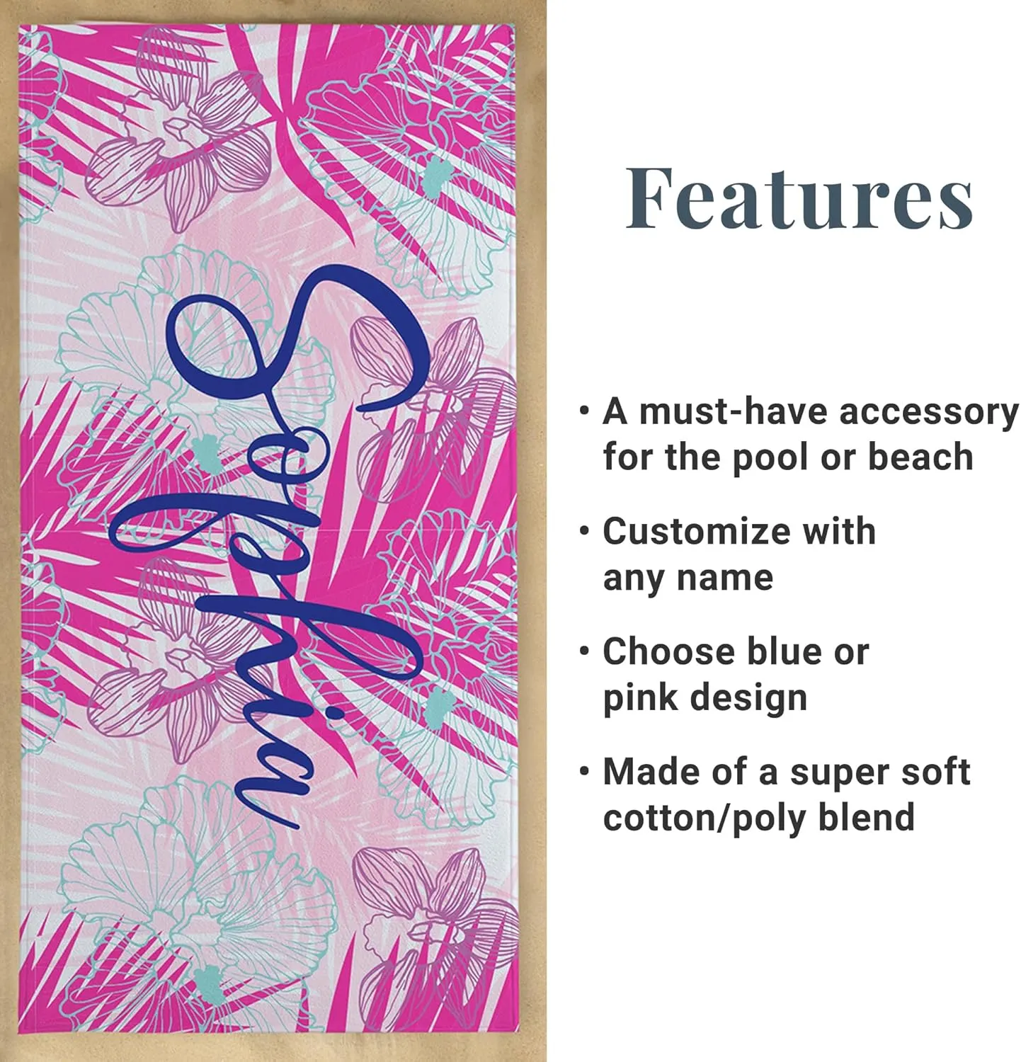 Let's Make Memories Personalized Beach Towel - Custom Pool Towel for Her - Cotton/Poly Blend - Oversized - Teal Tropical Palms