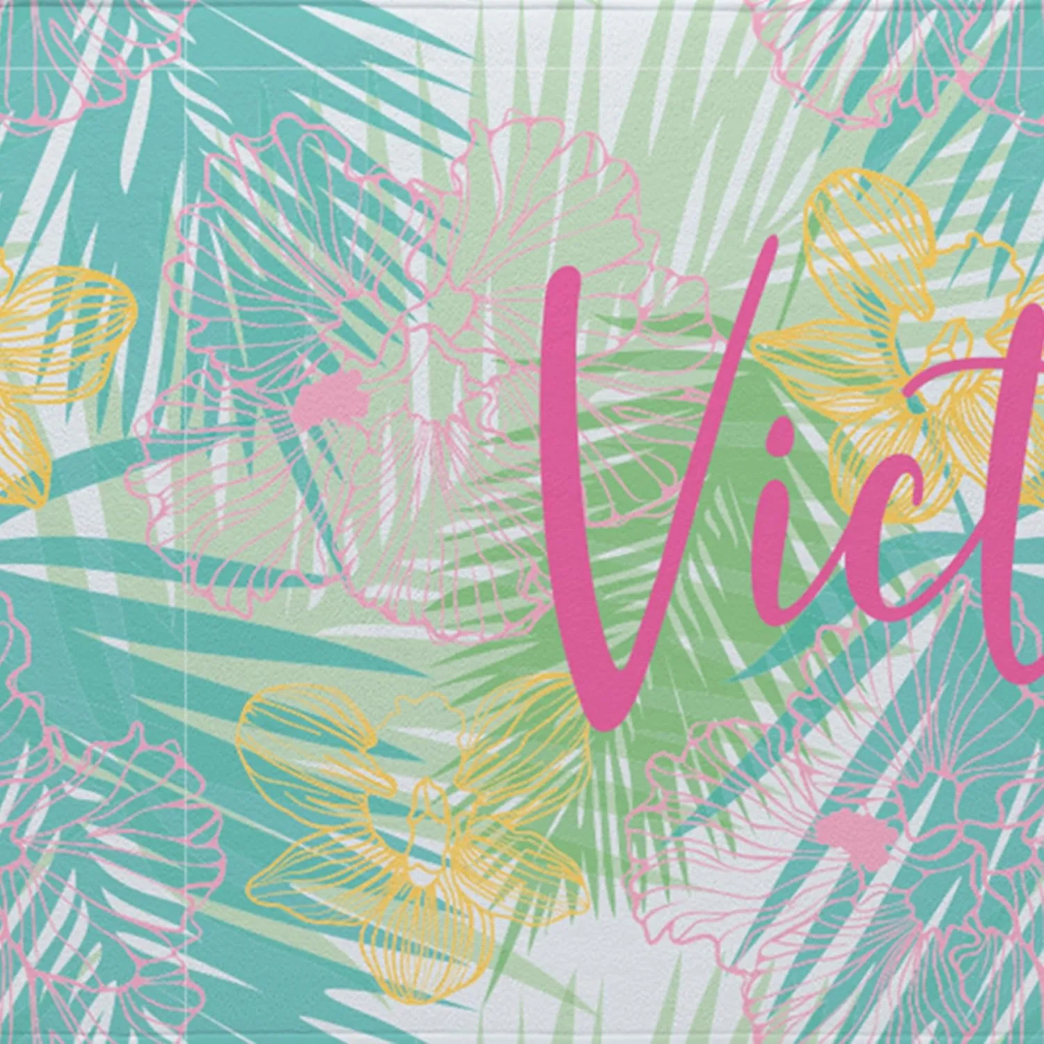 Let's Make Memories Personalized Beach Towel - Custom Pool Towel for Her - Cotton/Poly Blend - Oversized - Teal Tropical Palms