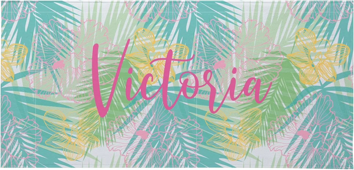 Let's Make Memories Personalized Beach Towel - Custom Pool Towel for Her - Cotton/Poly Blend - Oversized - Teal Tropical Palms