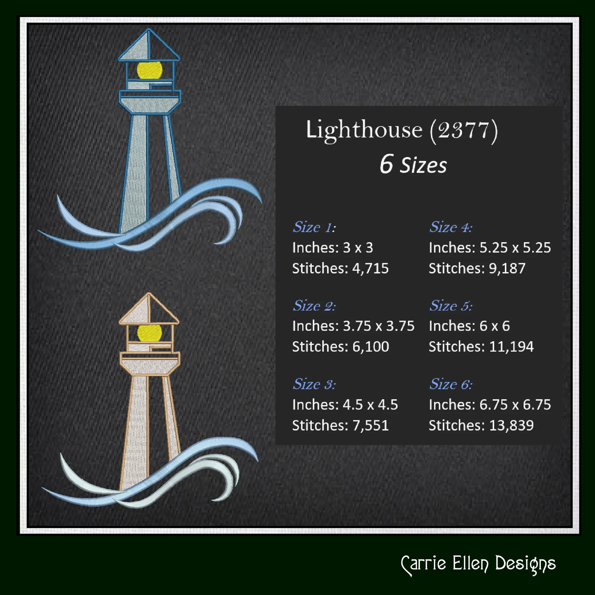 Lighthouse Machine Embroidery Design Bundle, Coastal Light House Island Design, Seaside Landscape, 7 Designs 6 Sizes Each Design (2378)