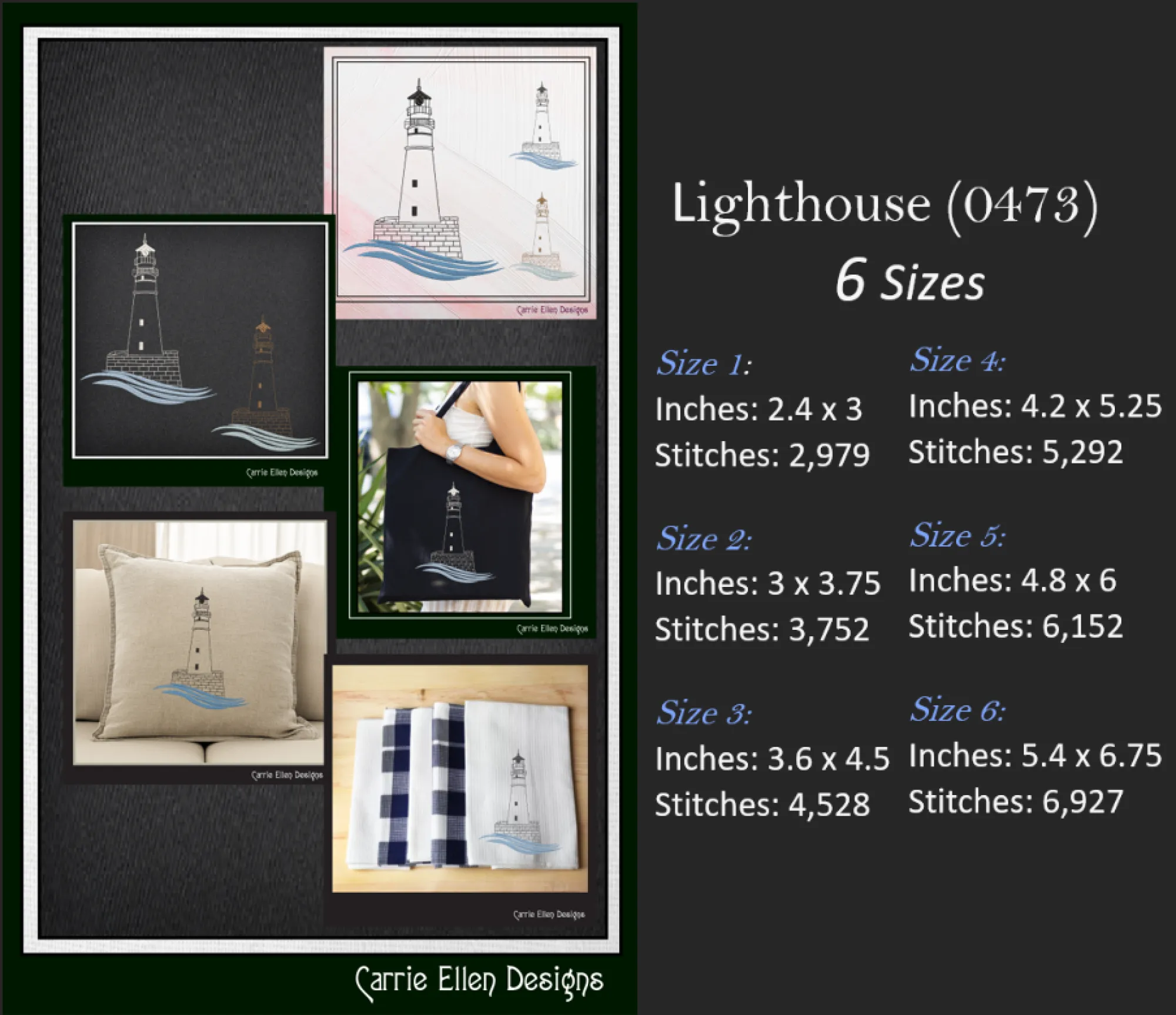 Lighthouse Machine Embroidery Design Bundle, Coastal Light House Island Design, Seaside Landscape, 7 Designs 6 Sizes Each Design (2378)