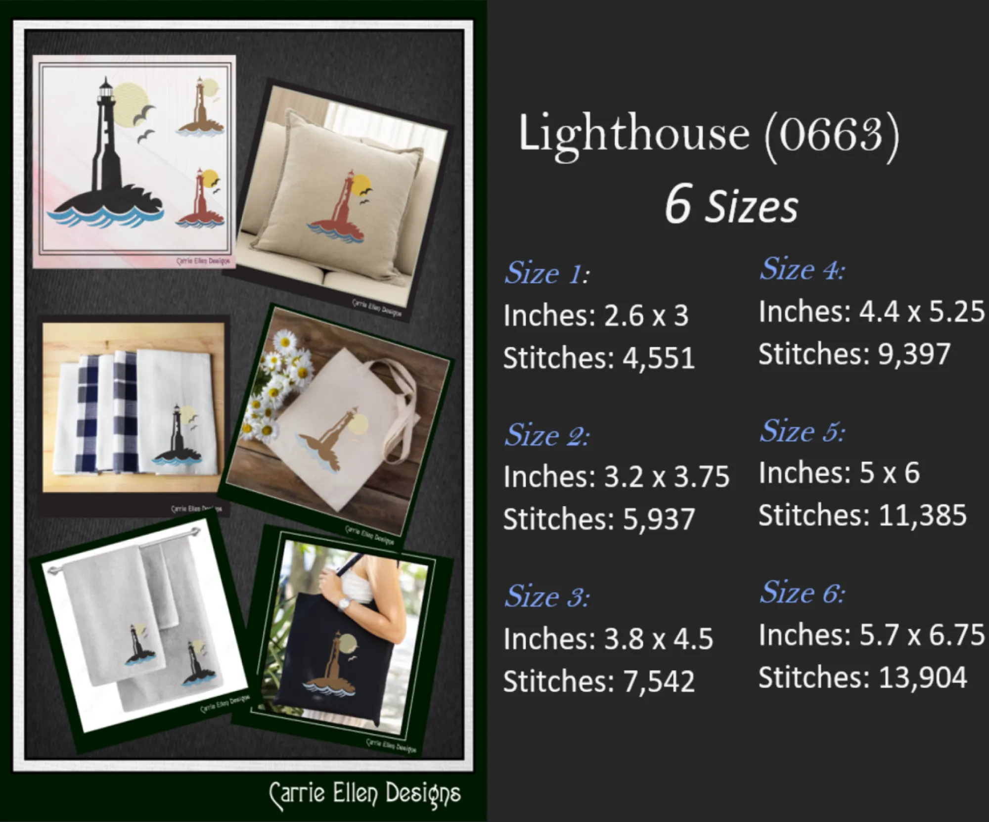 Lighthouse Machine Embroidery Design Bundle, Coastal Light House Island Design, Seaside Landscape, 7 Designs 6 Sizes Each Design (2378)