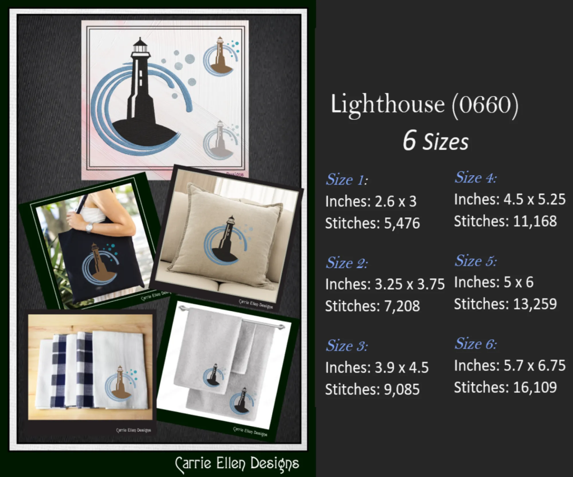 Lighthouse Machine Embroidery Design Bundle, Coastal Light House Island Design, Seaside Landscape, 7 Designs 6 Sizes Each Design (2378)