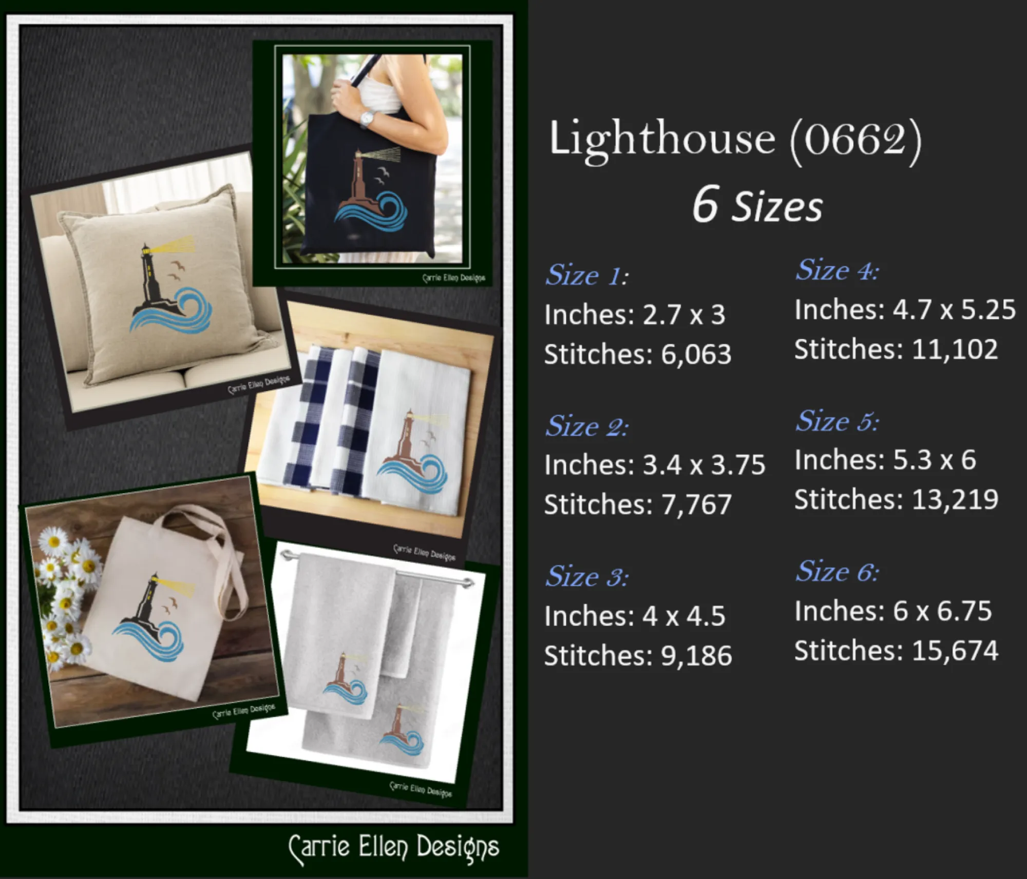 Lighthouse Machine Embroidery Design Bundle, Coastal Light House Island Design, Seaside Landscape, 7 Designs 6 Sizes Each Design (2378)