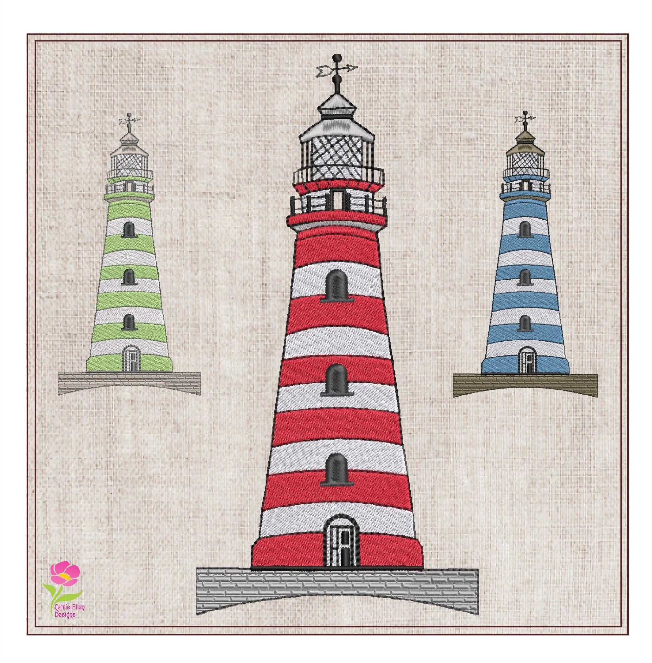 Lighthouse Machine Embroidery Design | Coastal Lighthouse Island Embroidery | Seaside Landscape Sketch | 6 Sizes (0816)