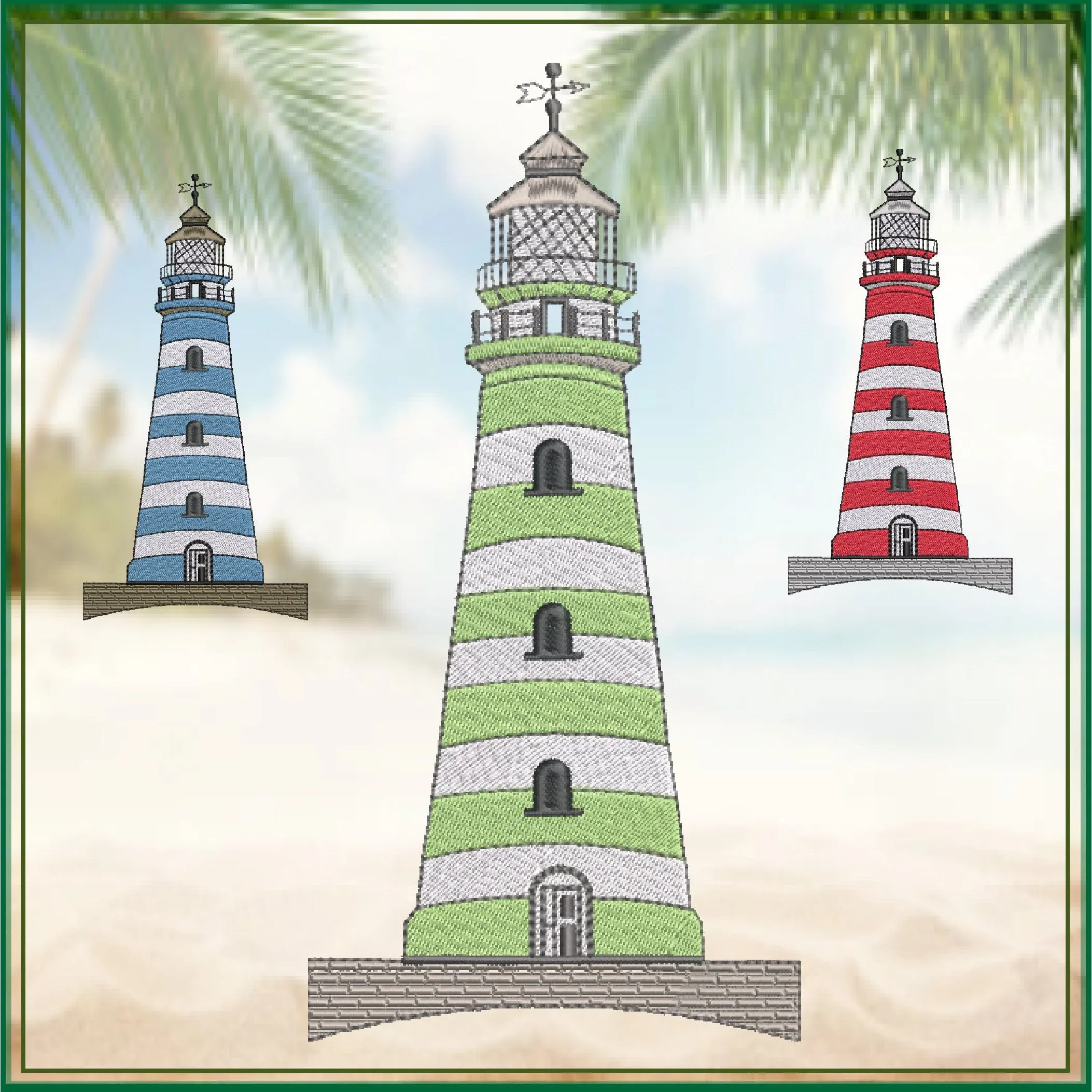 Lighthouse Machine Embroidery Design | Coastal Lighthouse Island Embroidery | Seaside Landscape Sketch | 6 Sizes (0816)