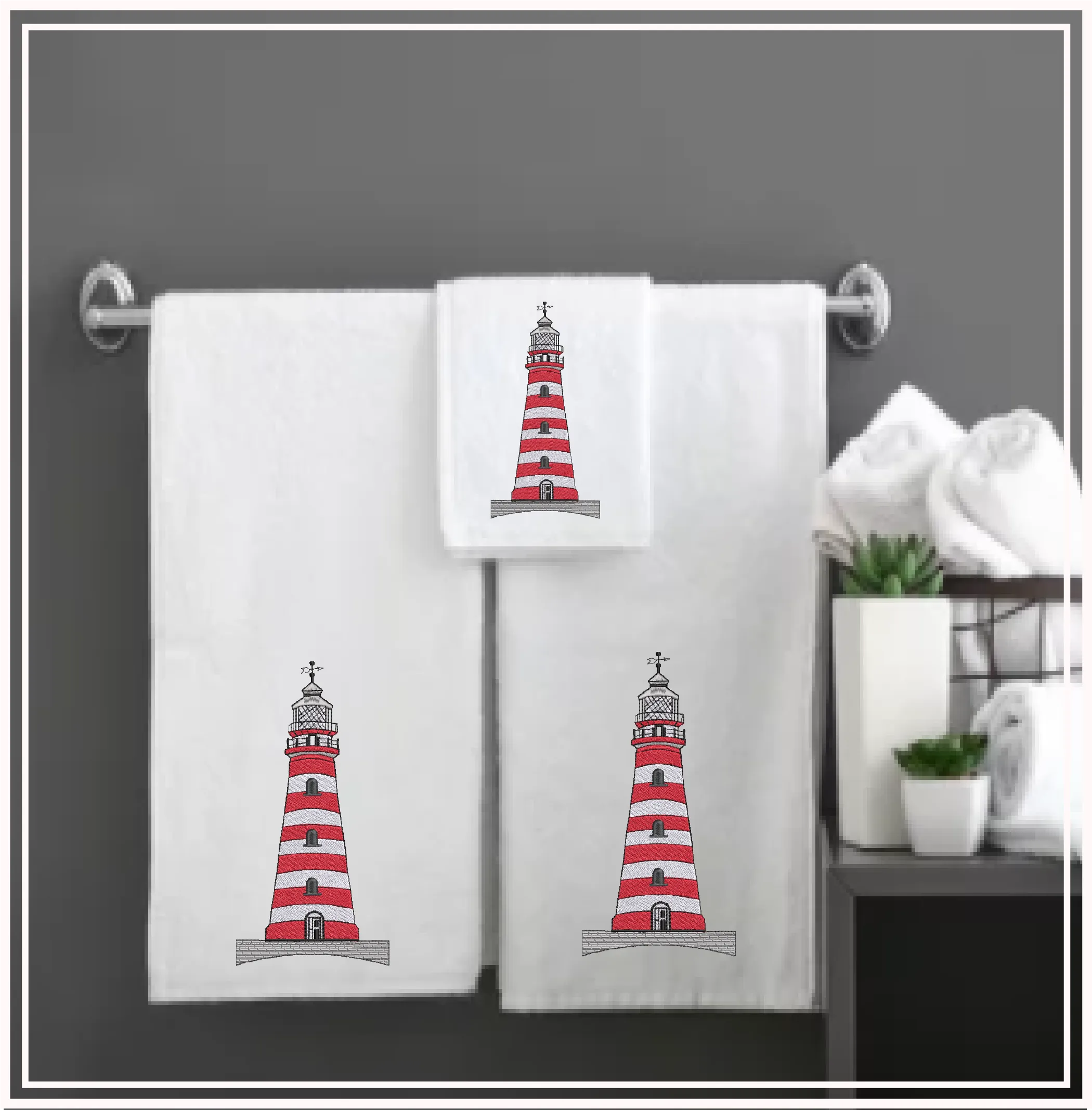 Lighthouse Machine Embroidery Design | Coastal Lighthouse Island Embroidery | Seaside Landscape Sketch | 6 Sizes (0816)